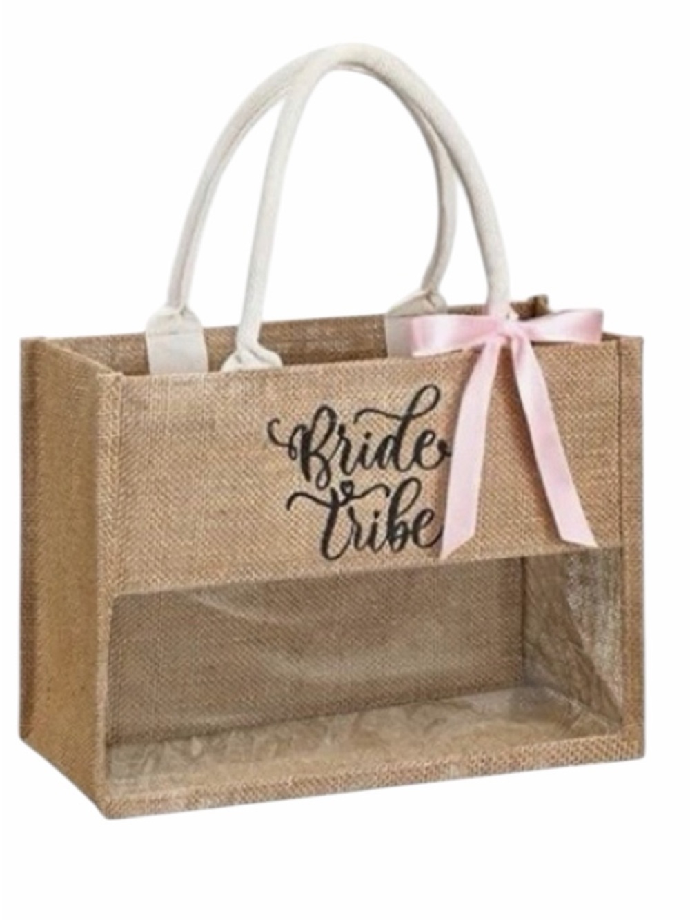10/$25🦋 Boutique BRIDE TRIBE Canvas Tote with Clear PVC Window